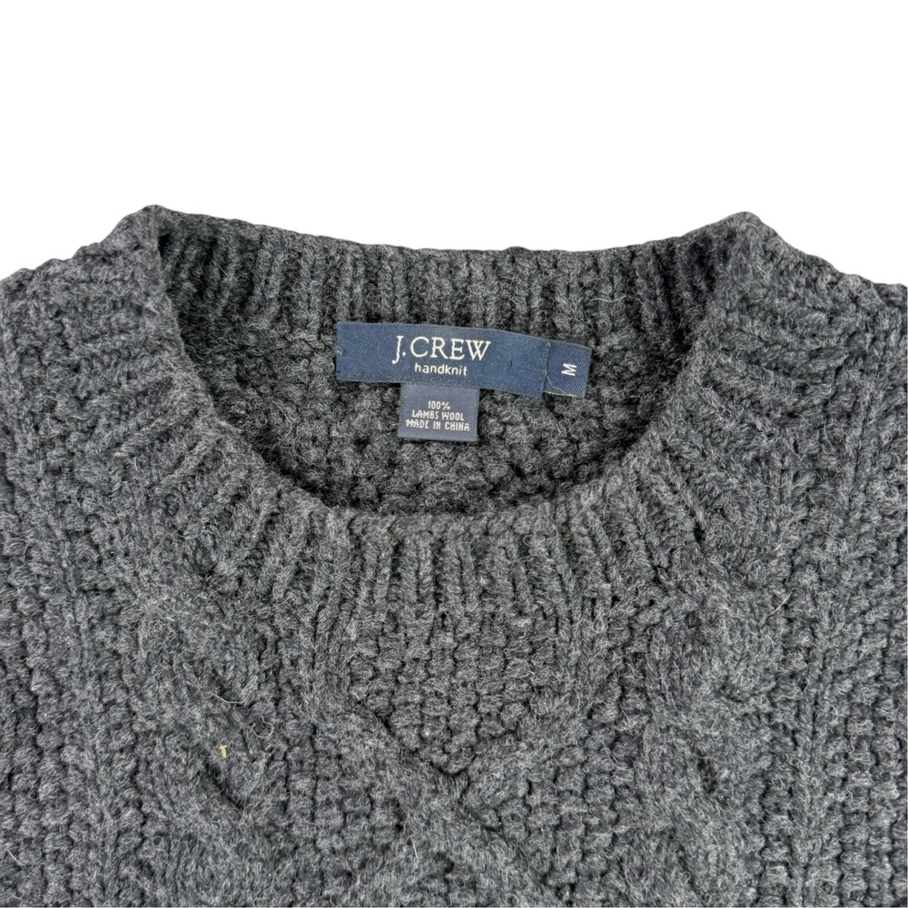 J.Crew Sweater Mens Medium Gray 100% Lambswool Handknit Cable Knit Fisherman